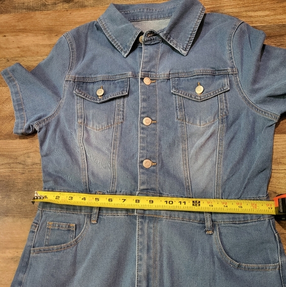 Women's Short Sleeve Button Front Denim Jumpsuit Overalls Size Large - Picture 5 of 8